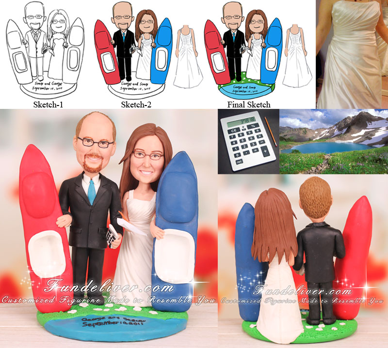 Accountant and Executive Assistant Wedding Cake Topper Kayak and Lake Theme